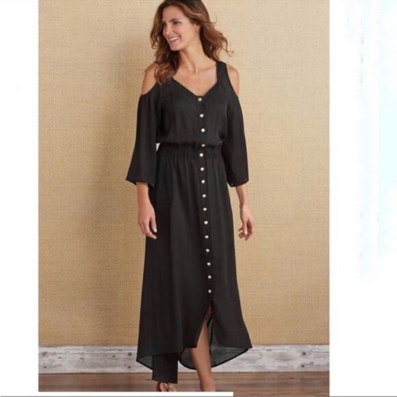 Soft Surroundings Brigette Tencel Maxi Dress in Black NEW Size Medium - Picture 1 of 9